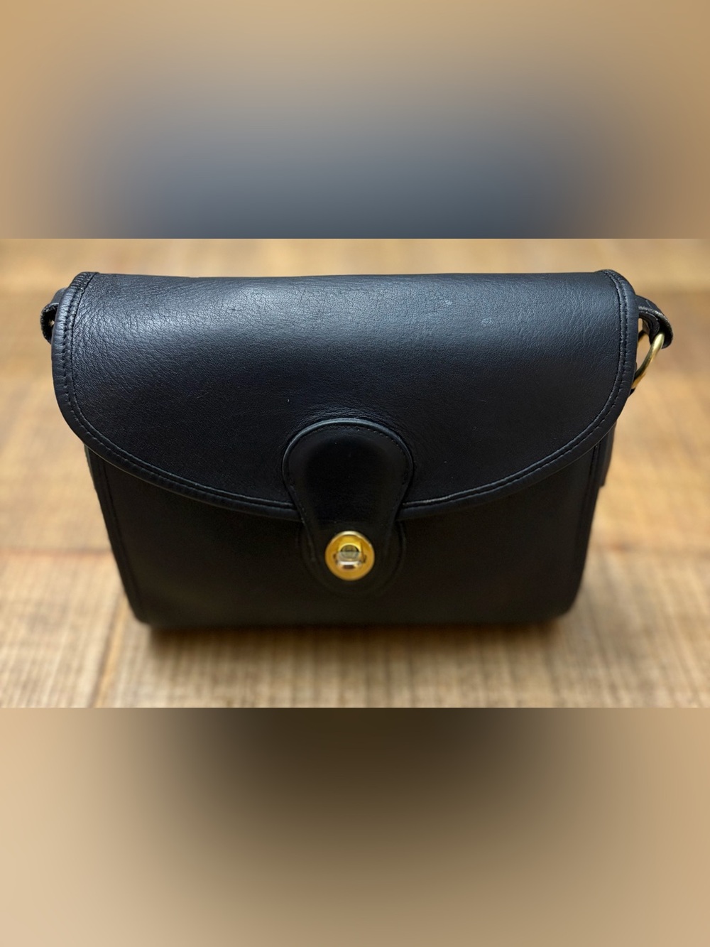 Coach Devon Bag (9908) Black Leather Shoulder Bag with Gold Turn-Lock